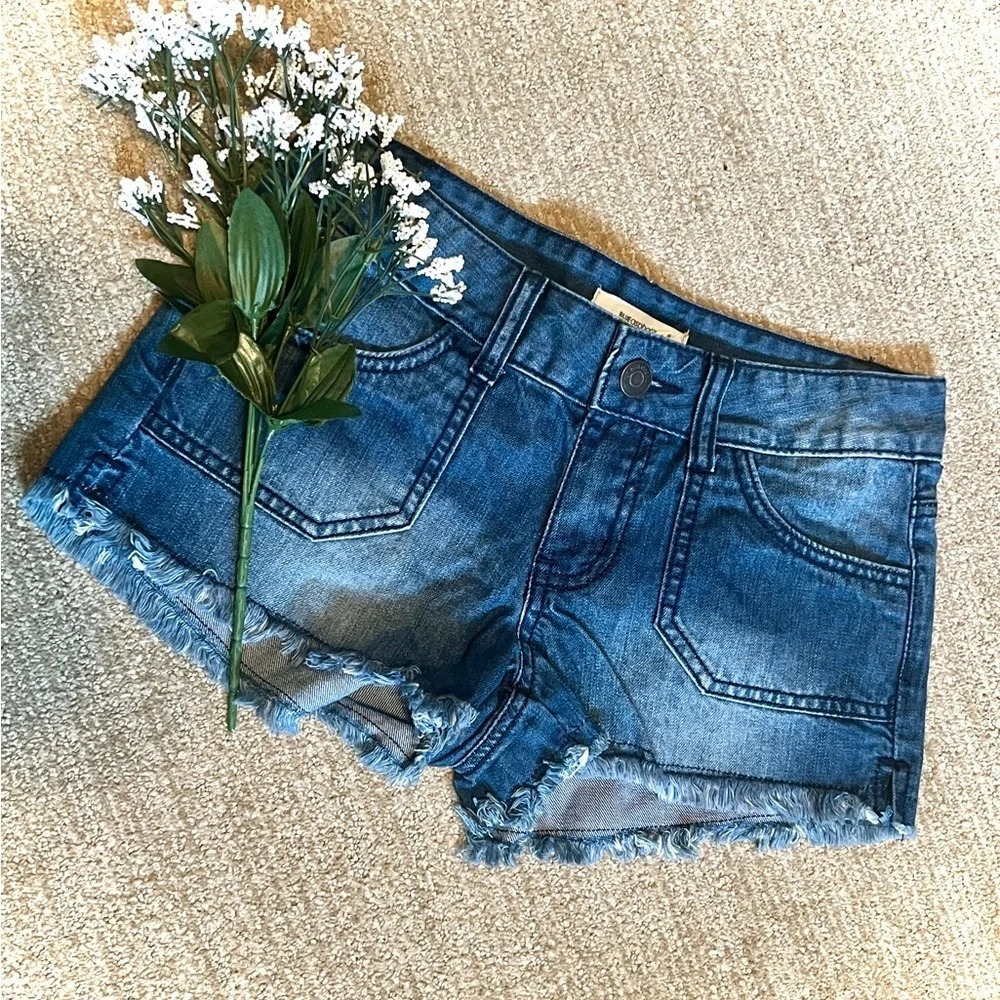 Blue Asphalt Frayed Hem Mid-Rise Denim Shorts - Size 0/24